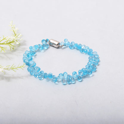 Natural Blue Topaz Faceted Drops Beads Bracelet