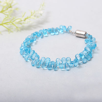 Natural Blue Topaz Faceted Drops Beads Bracelet