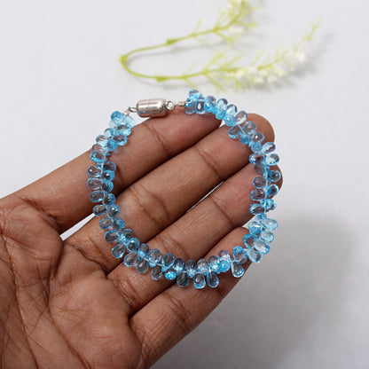 Natural Blue Topaz Faceted Drops Beads Bracelet