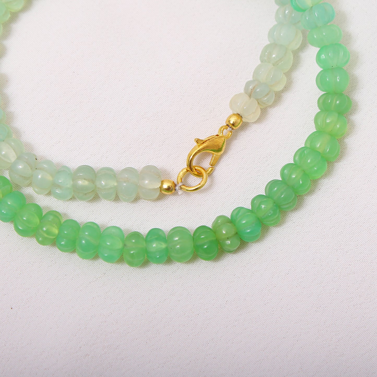 Serene Melody: Chrysoprase Carving Watermelon Necklace 6.5mm to 7mm