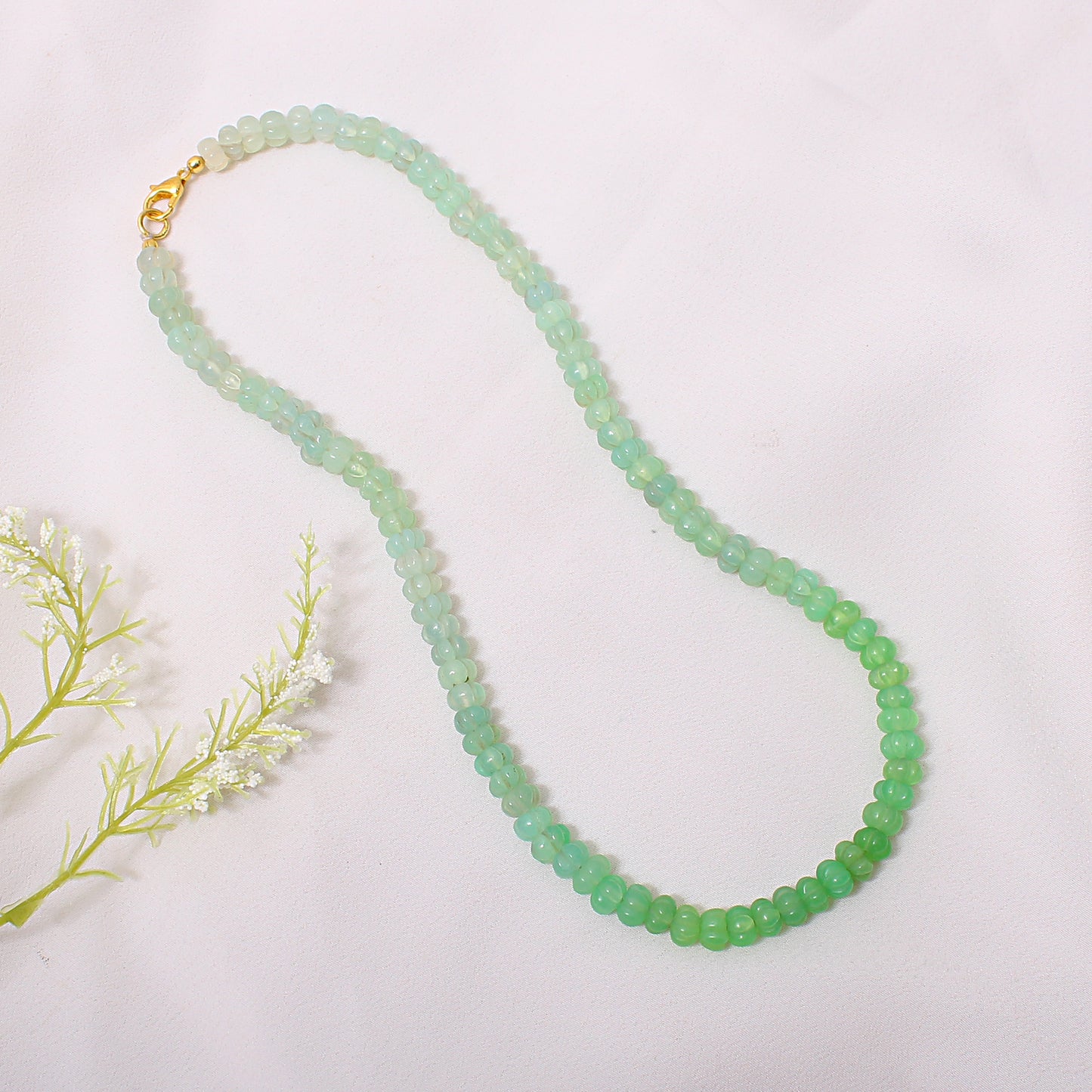 Serene Melody: Chrysoprase Carving Watermelon Necklace 6.5mm to 7mm