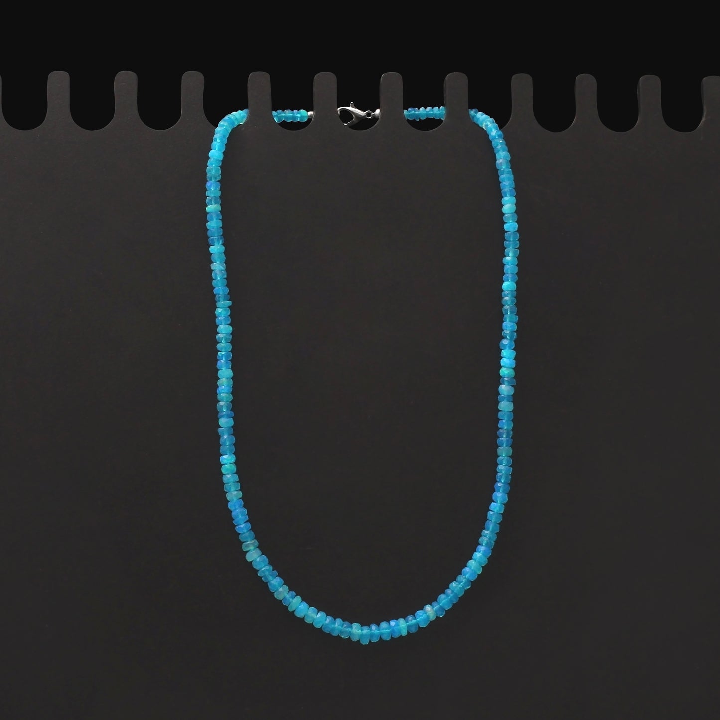 Exquisite Blue Ethiopian Opal Faceted Rondelle Necklace