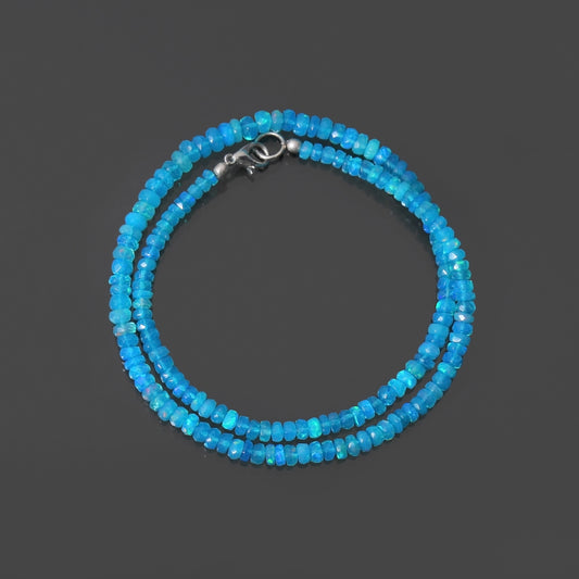 Exquisite Blue Ethiopian Opal Faceted Rondelle Necklace