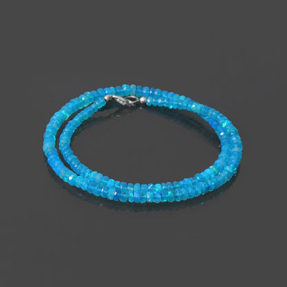 Exquisite Blue Ethiopian Opal Faceted Rondelle Necklace