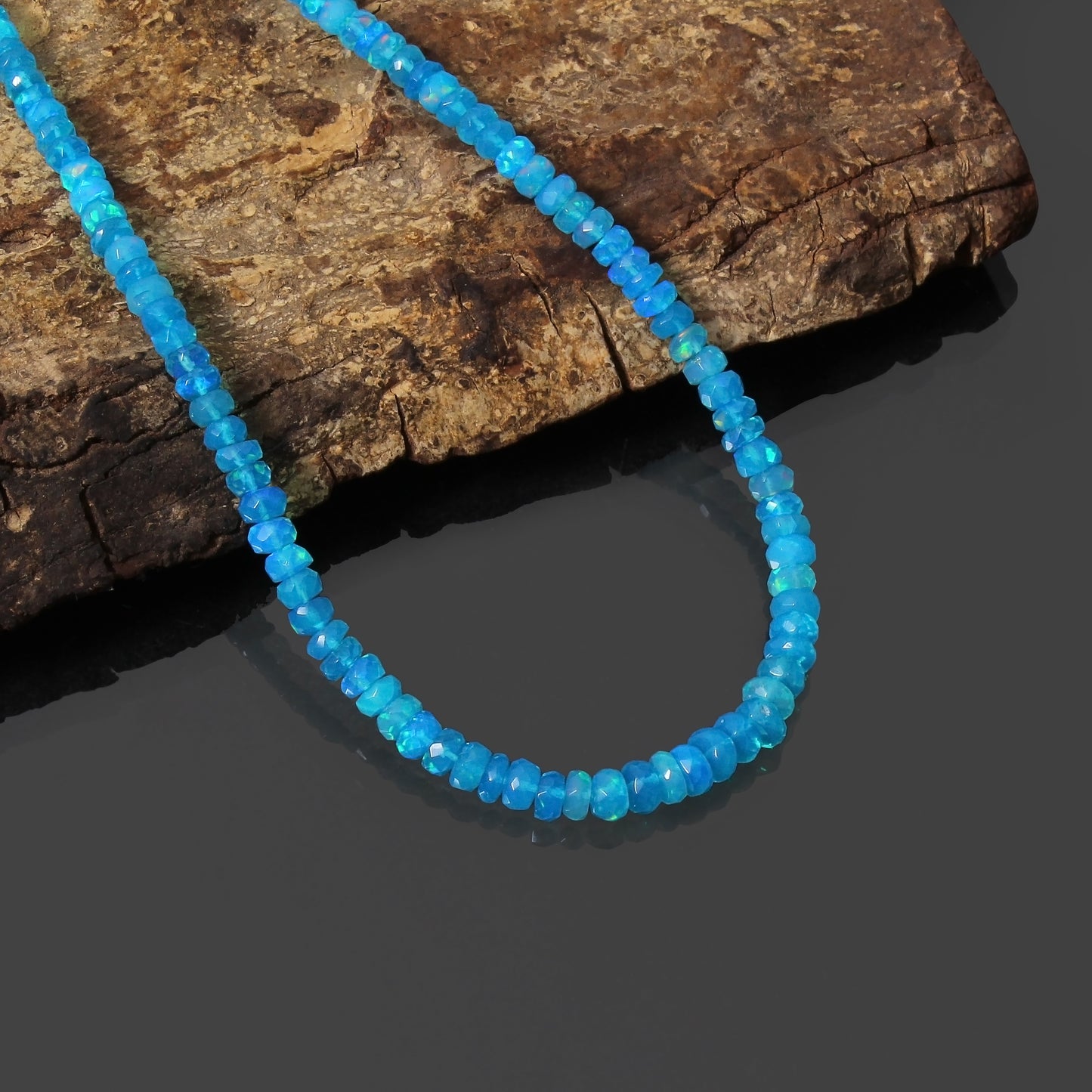 Exquisite Blue Ethiopian Opal Faceted Rondelle Necklace