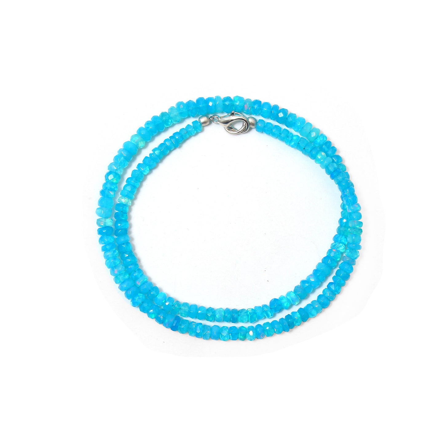 Exquisite Blue Ethiopian Opal Faceted Rondelle Necklace