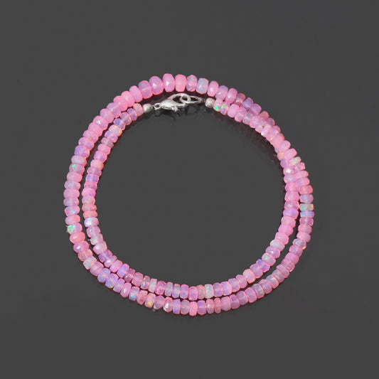 Pink Ethiopian Opal Faceted Rondelle  Exquisite Gemstone Necklace