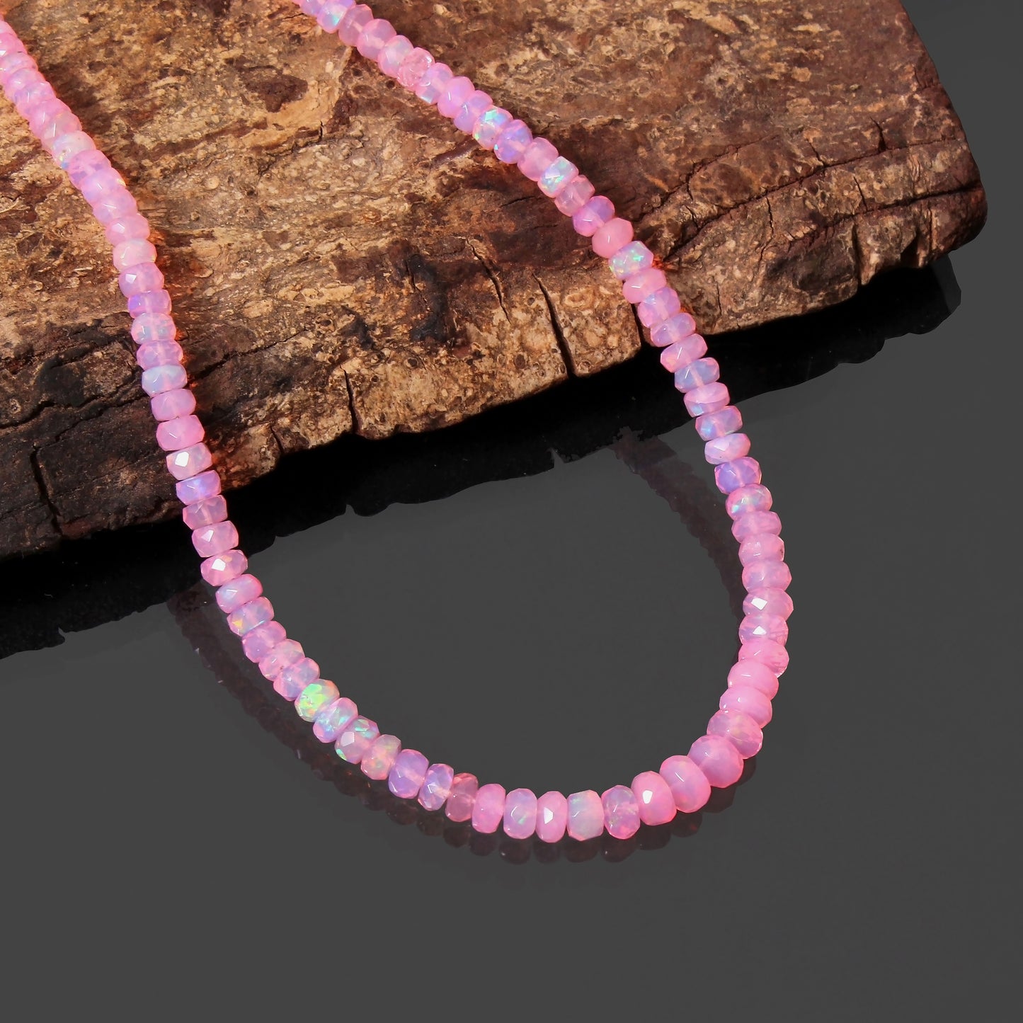 Pink Ethiopian Opal Faceted Rondelle  Exquisite Gemstone Necklace