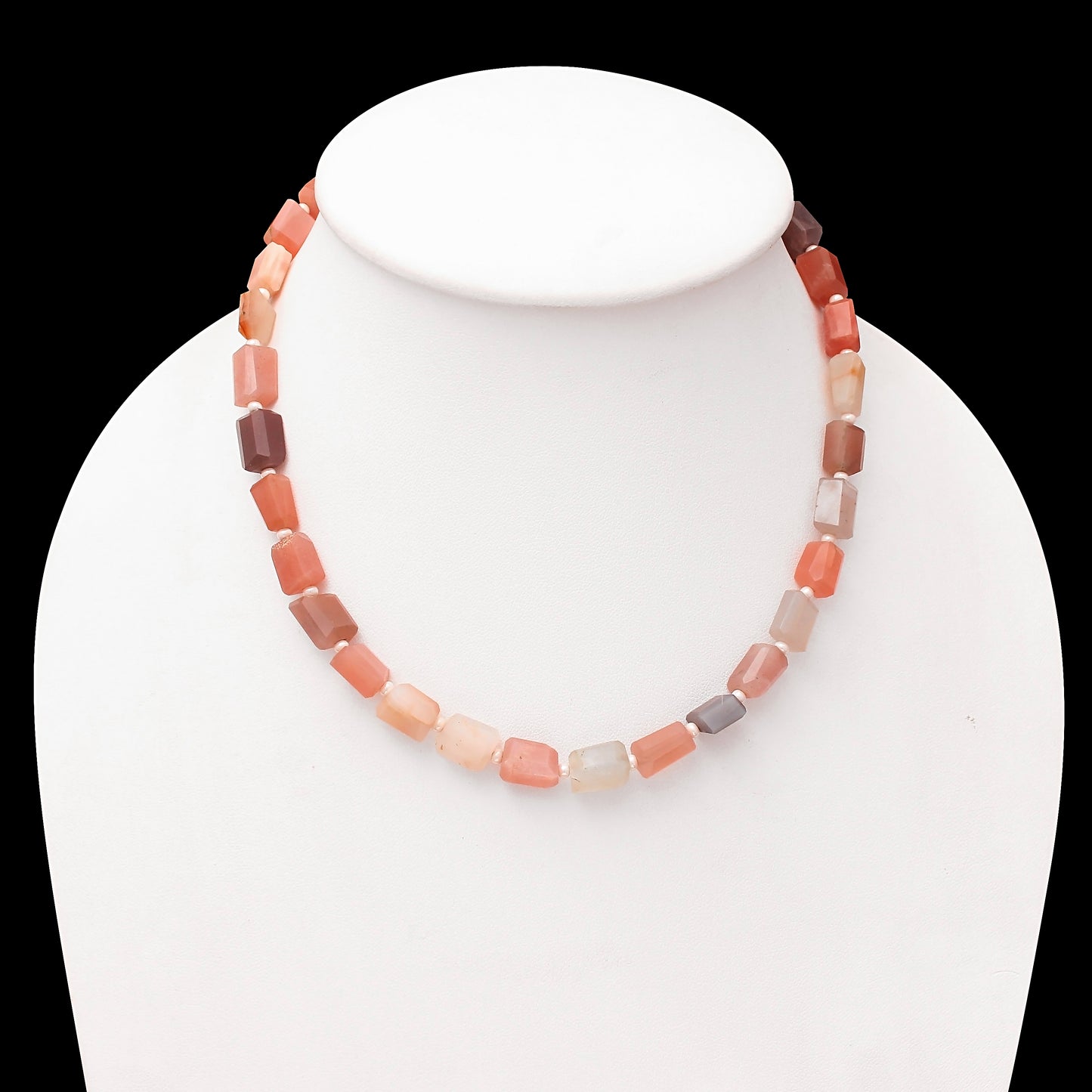 Peach Moonstone Necklace - Exquisite Faceted Tumble Beads