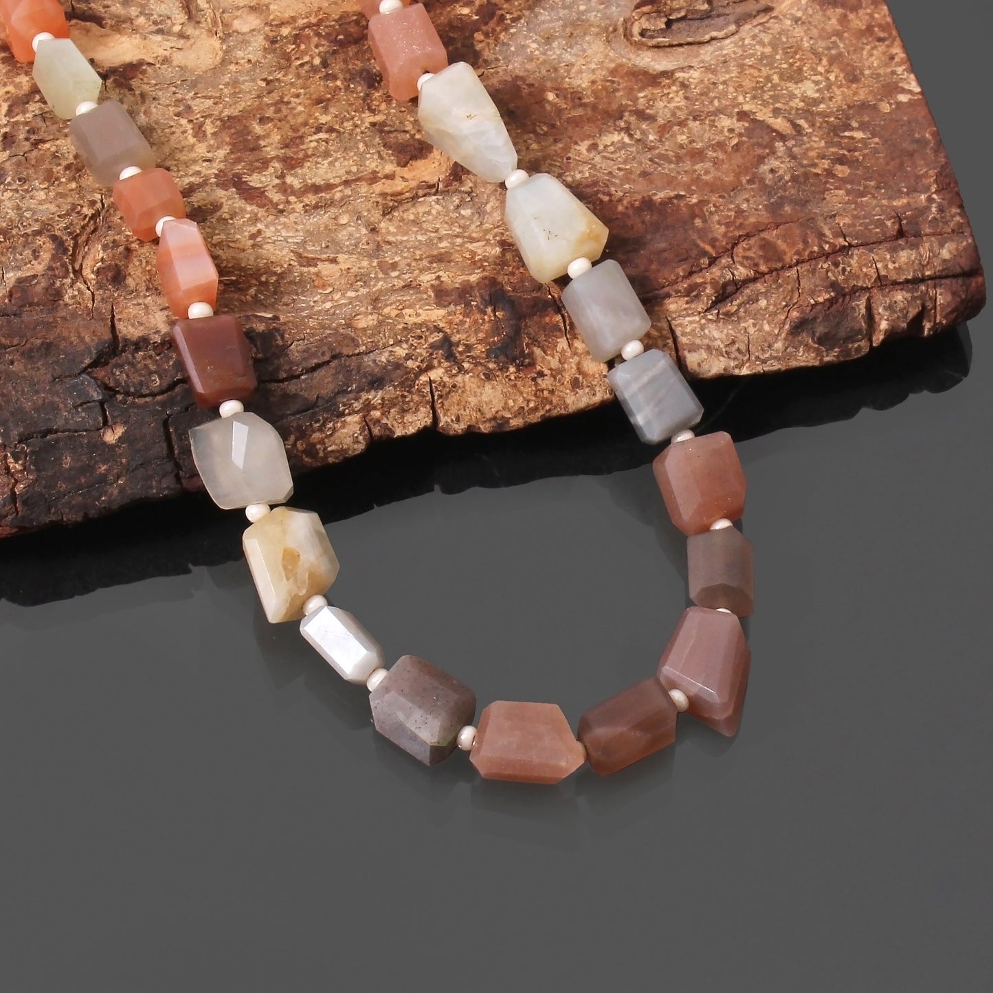 Peach Moonstone Necklace - Exquisite Faceted Tumble Beads