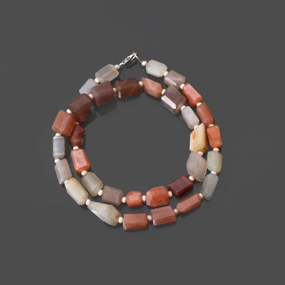 Peach Moonstone Necklace - Exquisite Faceted Tumble Beads