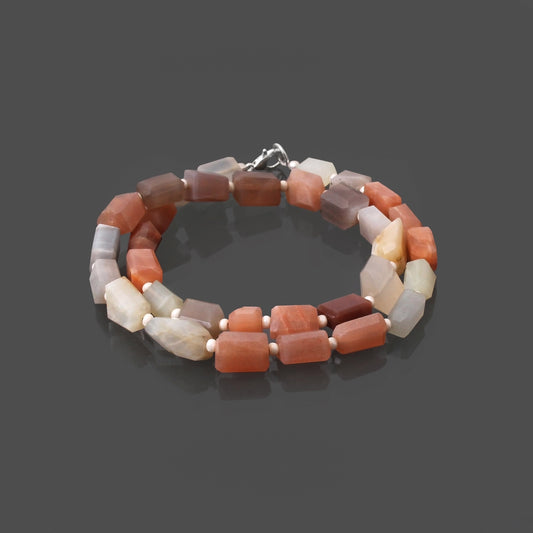 Peach Moonstone Necklace - Exquisite Faceted Tumble Beads