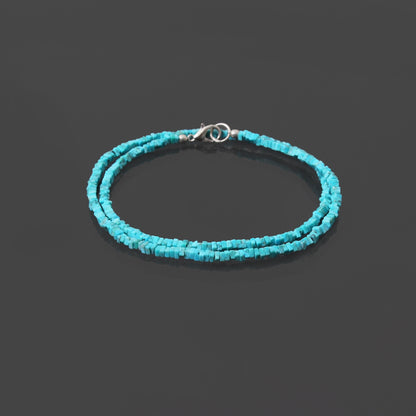 Handmade Natural Turquoise Heishi Bracelet – 2.5–3mm Flat Square Gemstone Beads