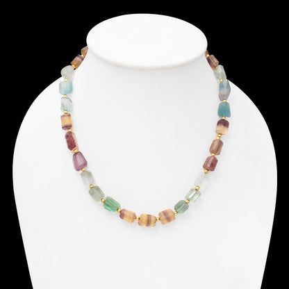 Embrace the Rainbow's Magic: Fluorite Faceted & Tumble Necklace