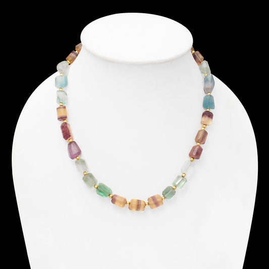 Multi Fluorite Beaded Necklace – Natural Rainbow Fluorite Gemstone for Focus, Balance & Inner Peace