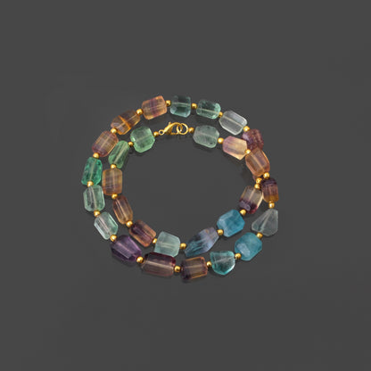 Embrace the Rainbow's Magic: Fluorite Faceted & Tumble Necklace