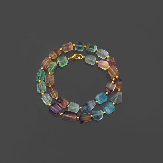 Embrace the Rainbow's Magic: Fluorite Faceted & Tumble Necklace