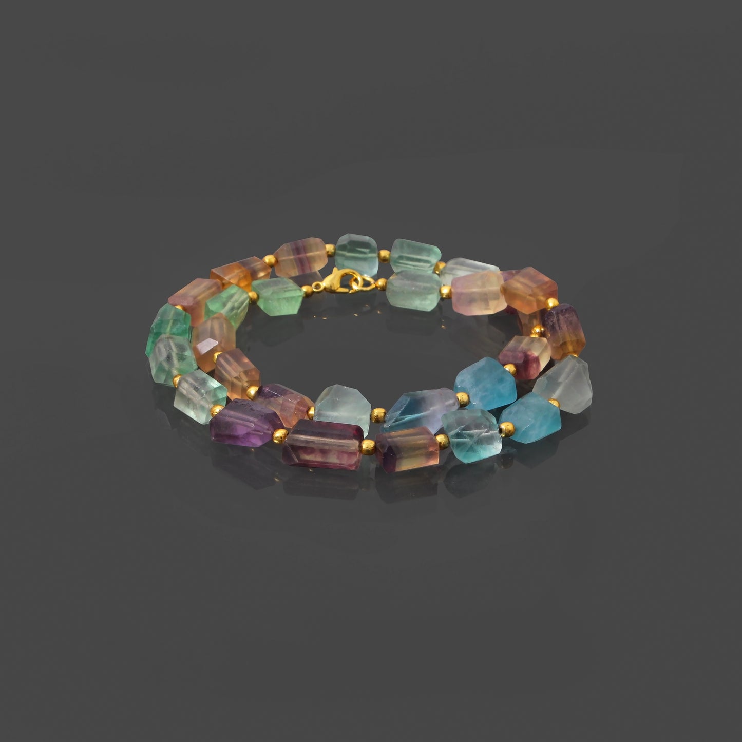 Embrace the Rainbow's Magic: Fluorite Faceted & Tumble Necklace