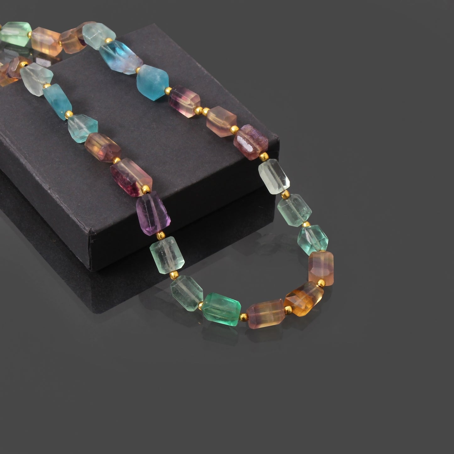 Embrace the Rainbow's Magic: Fluorite Faceted & Tumble Necklace