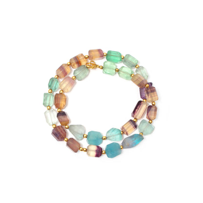 Embrace the Rainbow's Magic: Fluorite Faceted & Tumble Necklace