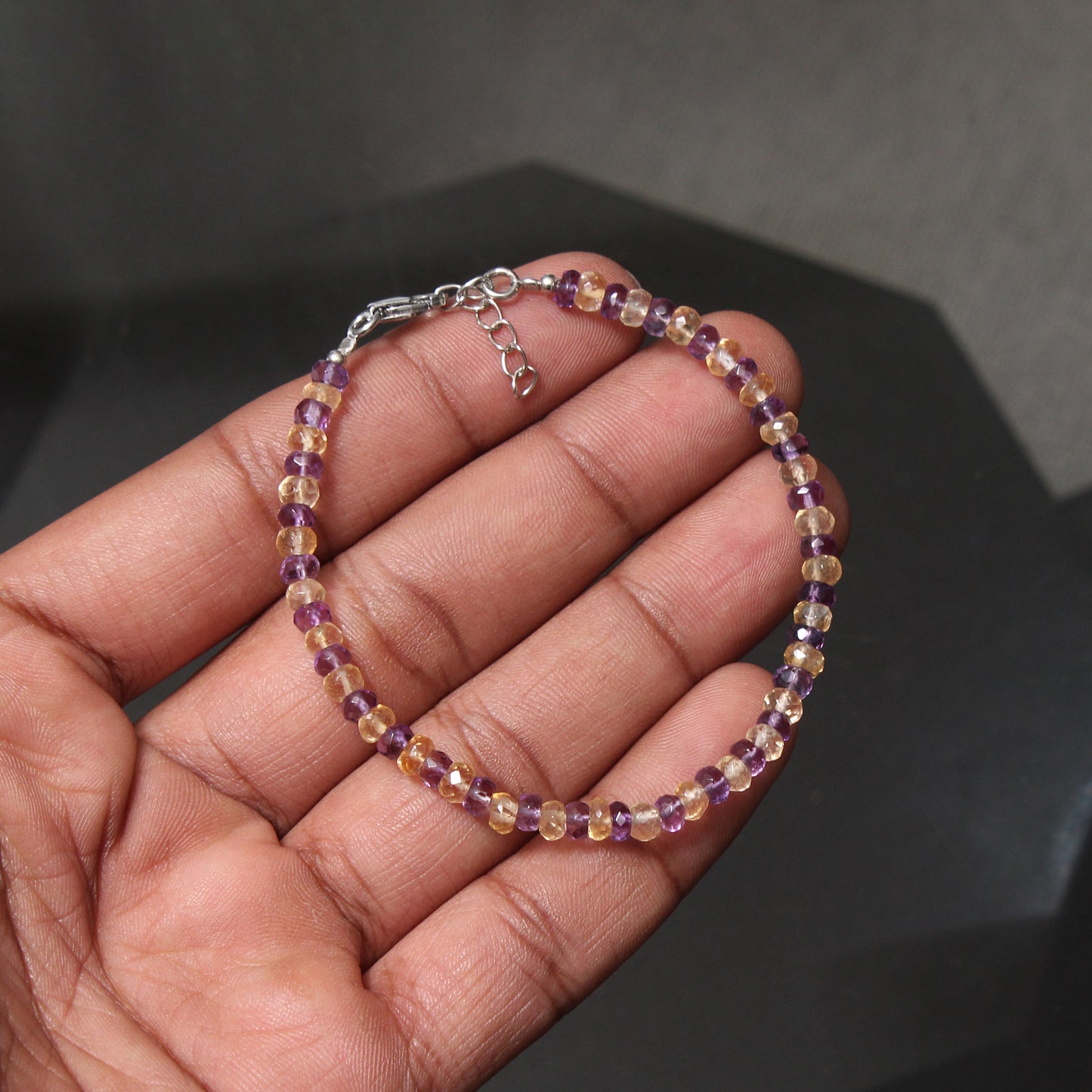 Natural Citrine & Amethyst Beaded Bracelet