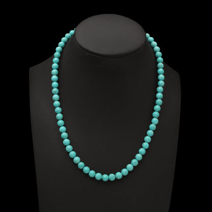 Natural Sky Arizona Turquoise Necklace – 7mm Round Beads | Genuine Turquoise Healing Stone Jewelry