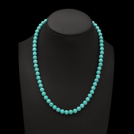 Natural Sky Arizona Turquoise Necklace – 7mm Round Beads | Genuine Turquoise Healing Stone Jewelry