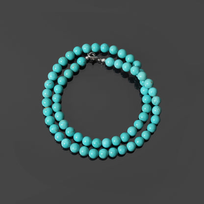 Natural Sky Arizona Turquoise Necklace – 7mm Round Beads | Genuine Turquoise Healing Stone Jewelry