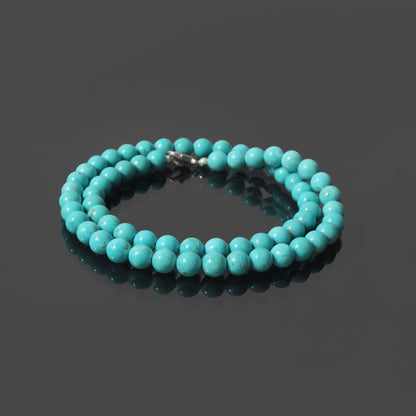 Natural Sky Arizona Turquoise Necklace – 7mm Round Beads | Genuine Turquoise Healing Stone Jewelry