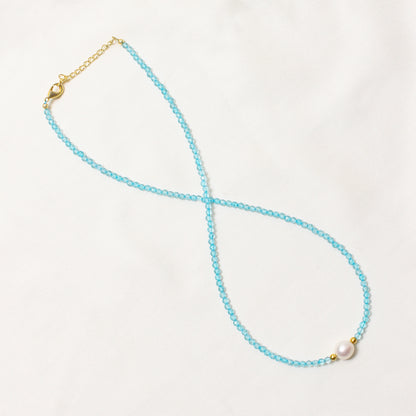 Natural Blue Topaz Beaded Necklace with Freshwater Pearl – Elegant Handmade Gemstone Jewelry for Women