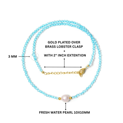 Natural Blue Topaz Beaded Necklace with Freshwater Pearl – Elegant Handmade Gemstone Jewelry for Women
