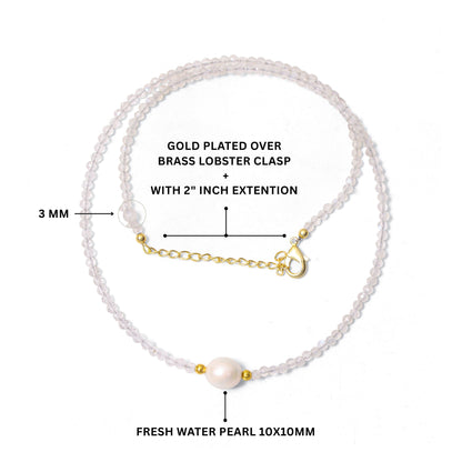 Natural Moonstone & Pearl Beaded Necklace – Handmade Minimalist Choker with Gold Accents, June Birthstone Jewelry for Women