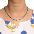 Natural Chrysocolla & Pearl Beaded Necklace – Handmade Minimalist Choker with Gold Accents, Calming Blue Gemstone Jewelry for Women