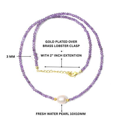 Natural Amethyst & Pearl Beaded Designer Necklace – Healing Crystal Jewelry for Calm & Elegance