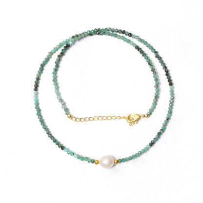 Elegant Natural Emerald & Pearl Beaded Necklace – Healing Green Gemstone Jewelry for Balance & Beauty
