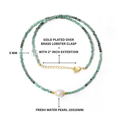 Elegant Natural Emerald & Pearl Beaded Necklace – Healing Green Gemstone Jewelry for Balance & Beauty