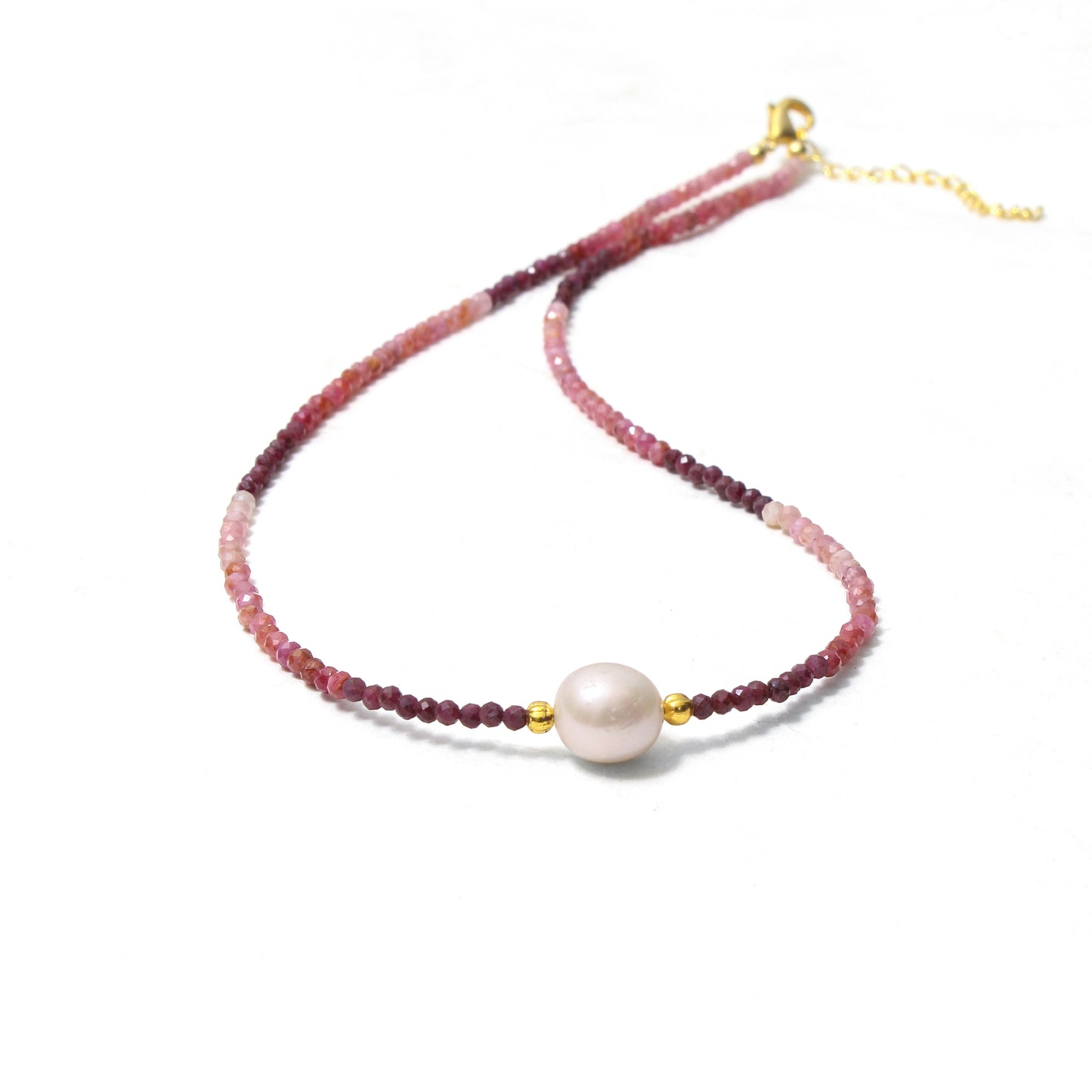 Elegant Shaded Ruby & Pearl Necklace – Natural Gemstone Jewelry for Love & Elegance