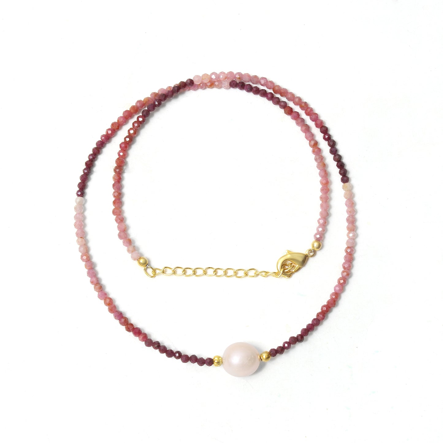 Elegant Shaded Ruby & Pearl Necklace – Natural Gemstone Jewelry for Love & Elegance