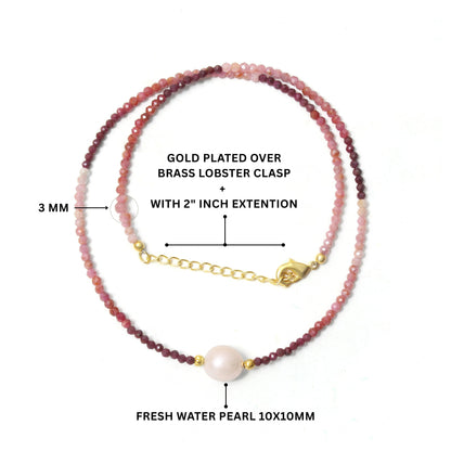 Elegant Shaded Ruby & Pearl Necklace – Natural Gemstone Jewelry for Love & Elegance