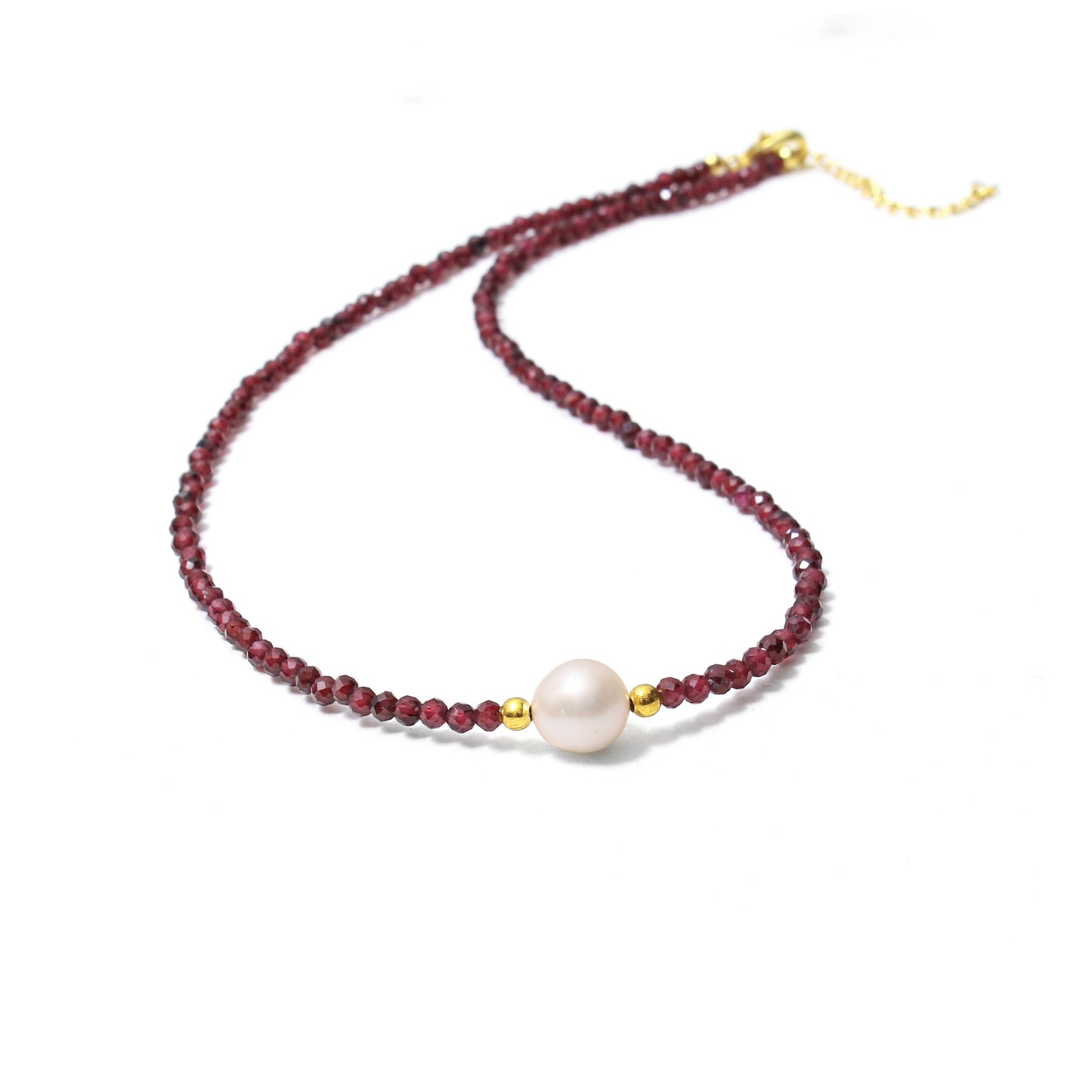 Elegant Natrual Garnet & Pearl Beaded Designer Necklace – Radiant Red Gemstone Jewelry for Love & Balance