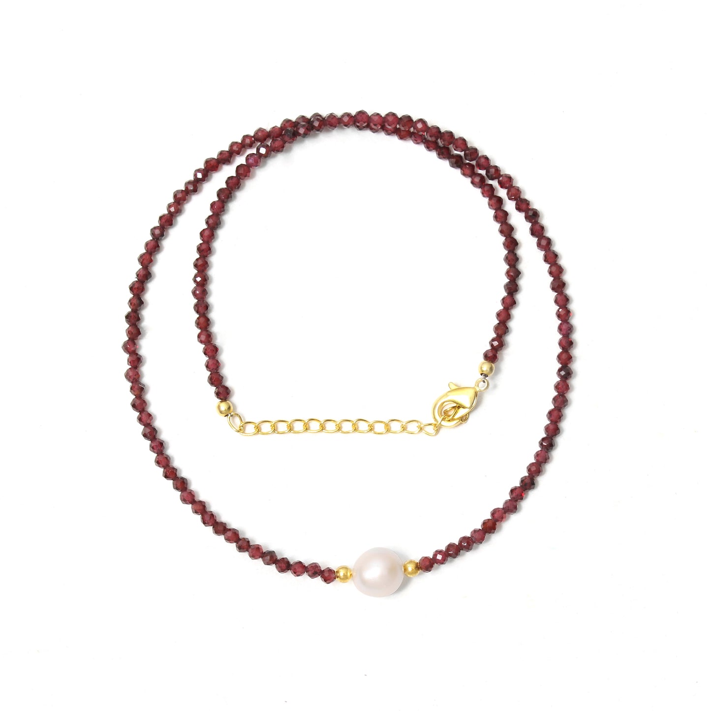Elegant Natrual Garnet & Pearl Beaded Designer Necklace – Radiant Red Gemstone Jewelry for Love & Balance