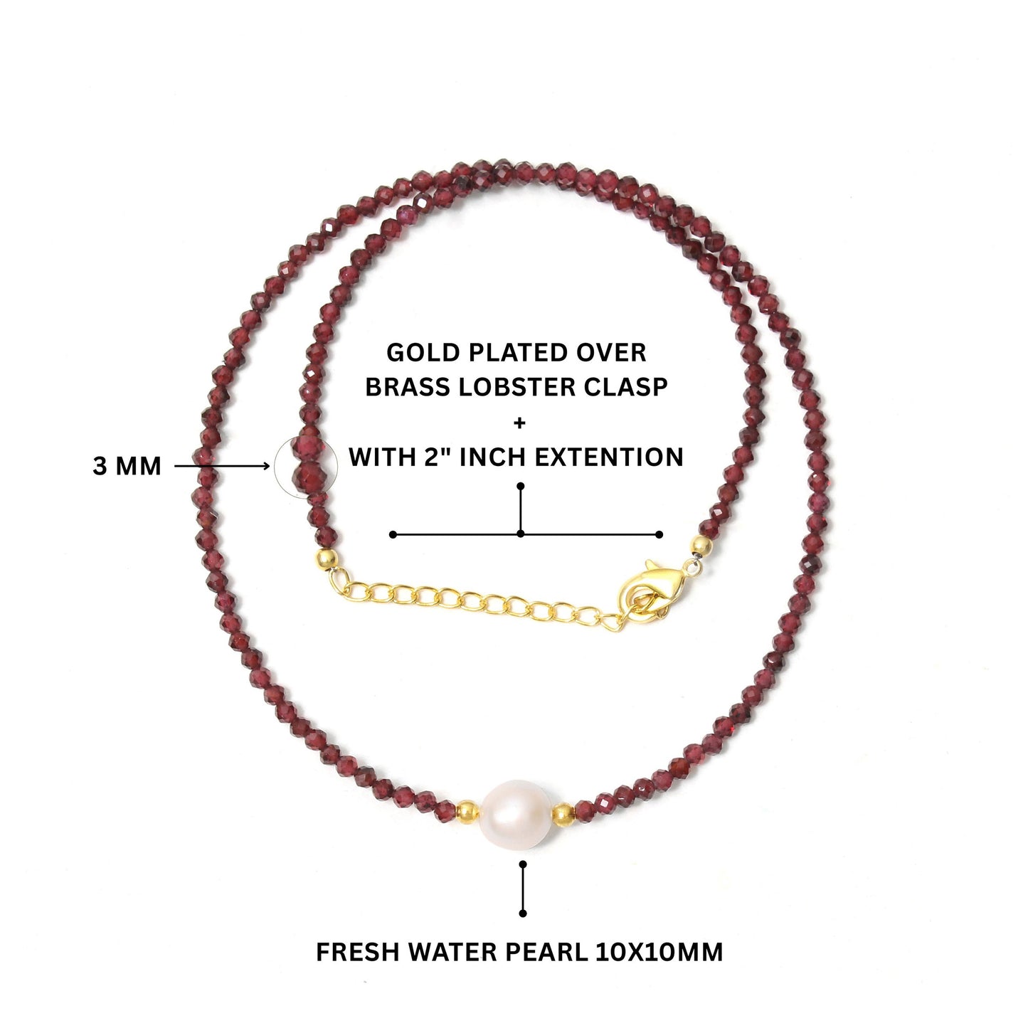 Elegant Natrual Garnet & Pearl Beaded Designer Necklace – Radiant Red Gemstone Jewelry for Love & Balance