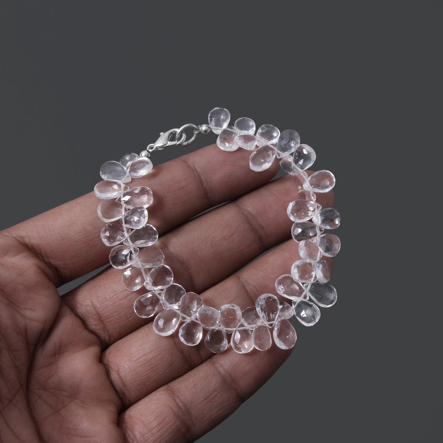 Hyalite Opal Faceted Pear Gemstone Bracelet – Natural Clear Opal for Light, Clarity & Spiritual Healing