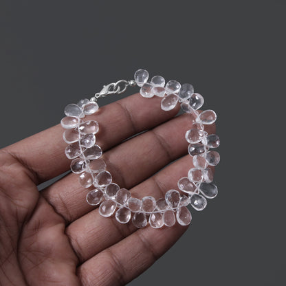 Hyalite Opal Faceted Pear Gemstone Bracelet – Natural Clear Opal for Light, Clarity & Spiritual Healing