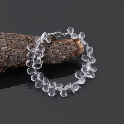 Hyalite Opal Faceted Pear Gemstone Bracelet – Natural Clear Opal for Light, Clarity & Spiritual Healing