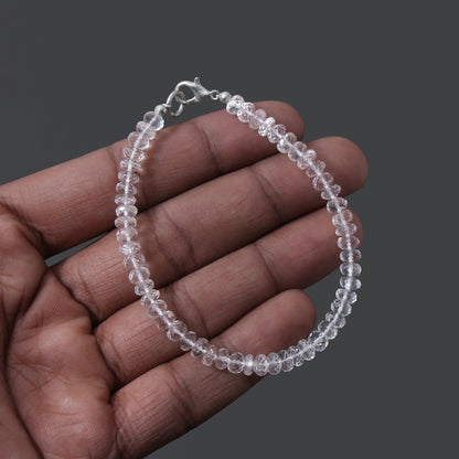 Hyalite Opal Faceted Rondelle Beaded Bracelet – Natural Clear Gemstone for Clarity, Light & Spiritual Healing