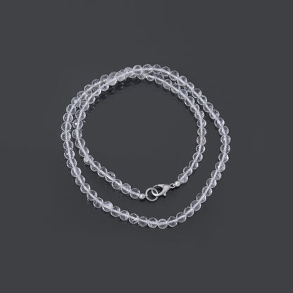 Hyalite Opal Faceted Round Bead Necklace – Natural Clear Gemstone for Clarity, Purity & Spiritual Light