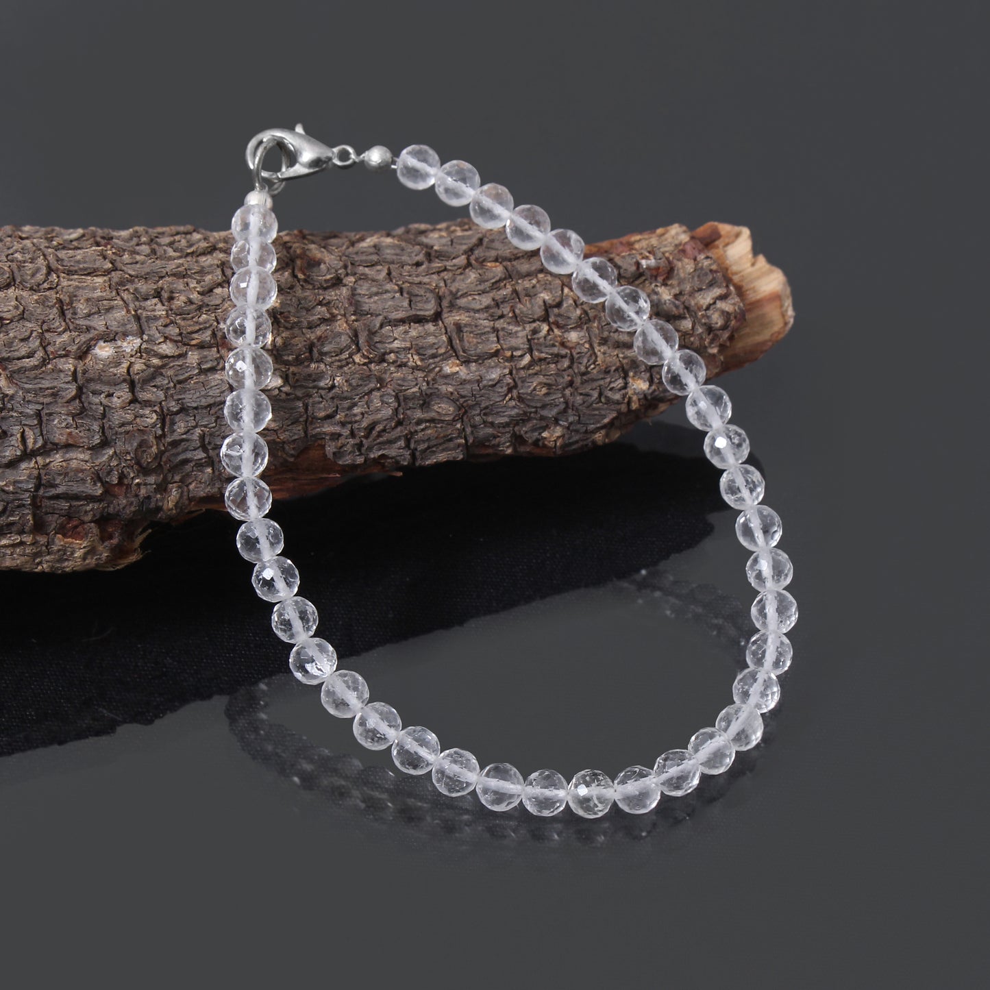 Hyalite Opal Faceted Round Bead Bracelet – Natural Clear Gemstone for Clarity, Purity & Spiritual Light