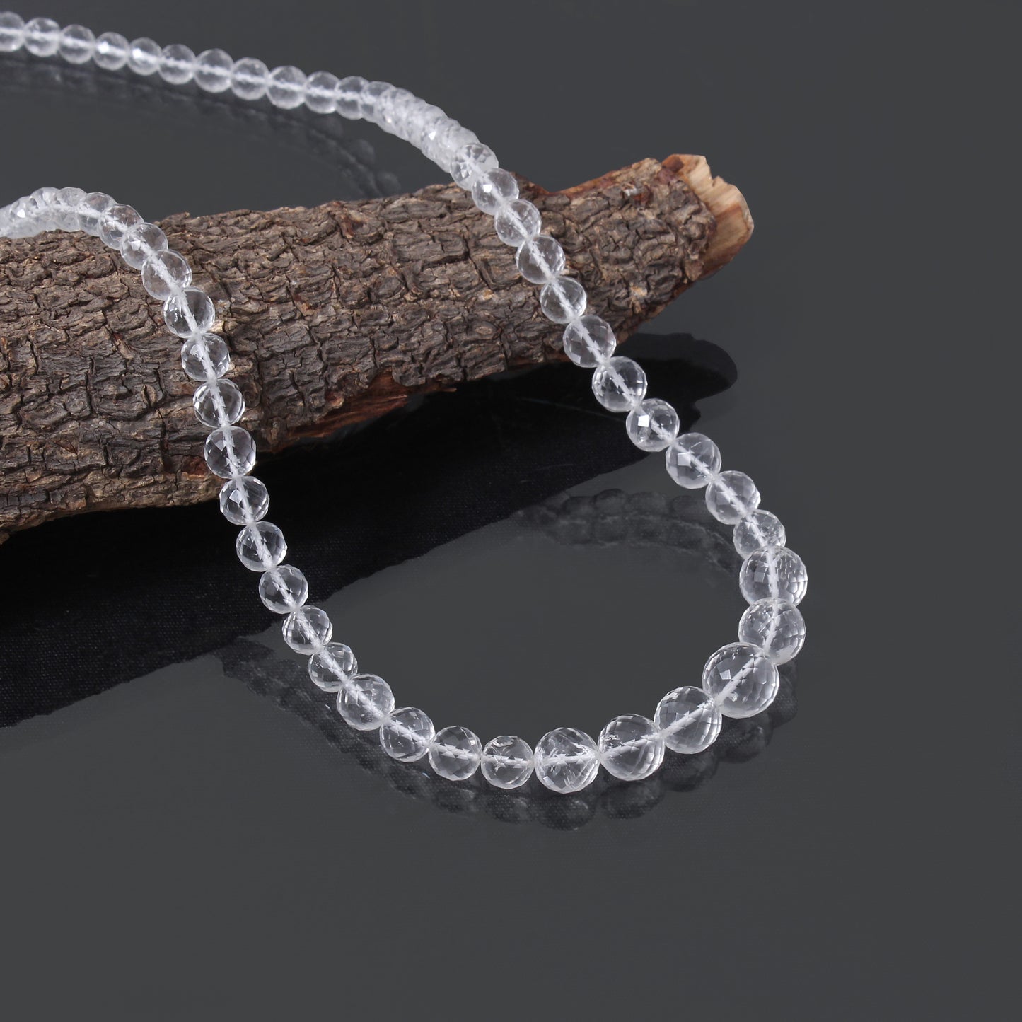 Hyalite Opal Faceted Round 5-9 mm Beaded Necklace – Natural Clear Opal for Purity, Light & High Vibrational Energy