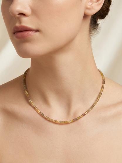 Natural Multi Color Sapphire Faceted Bead Necklace | Handmade Healing Gemstone Jewelry